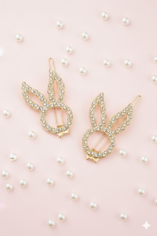 Tavşan Modelli Metal Toka, Metal Klipsli Tavşan Toka 2 Adet Altın