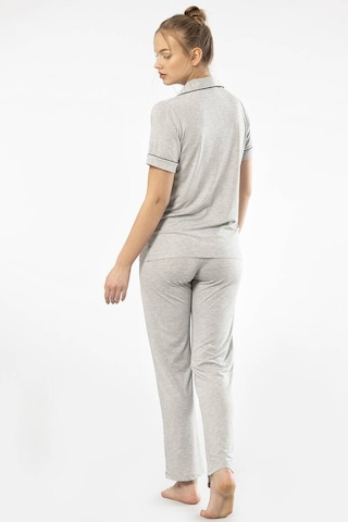 Düz Kısa Kollu Gömlek Yaka Pijama Takım 001