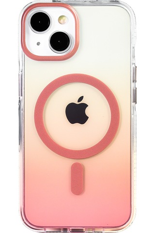 Apple Uyumlu iPhone 13 Kılıf Kablosuz Şarj Özellikli Şeffaf Transparan Renk Geçişli Toros Kapak Rose Gold