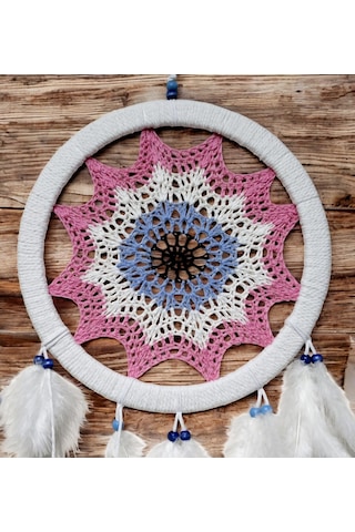 Pembe Nazar Motifli Kuş Tüylü Duvar Süsü