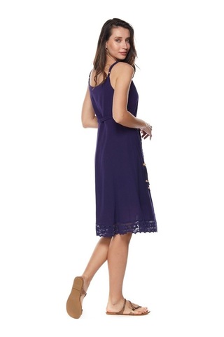 Şile Bezi Mor Askılı Kemerli Elbise