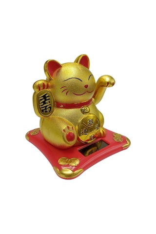 Maneki Neko El Sallayan Şans Kedisi Gold Solar Güneş Enerjili 10x10cm No5gld