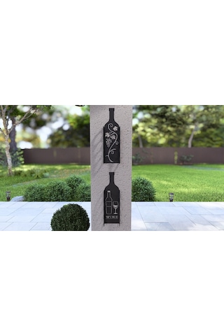 Şarap Şişesi Duvar Rafı Metal Desenli