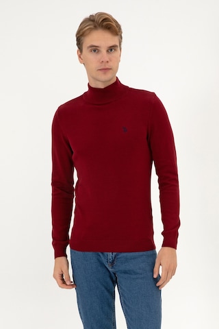 U.S. Polo Assn. Erkek Slim Fit Boğazlı Bordo Basic Kazak 50313712-VR014
