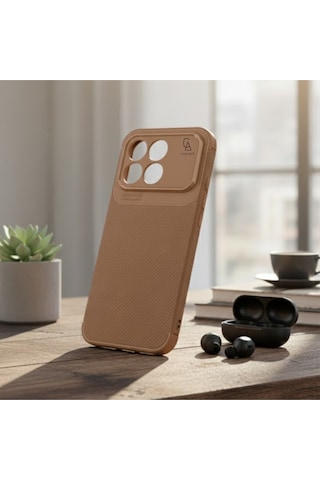 Xiaomi Poco F8 Pro Uyumlu Kılıf Karbon Tasarım Kamera Korumalı Silikon Telefon Kılıfı Kapak Kahverengi