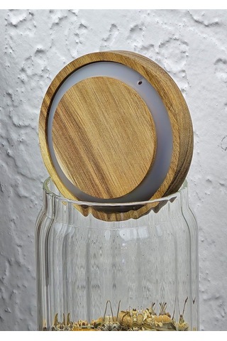 Timber Cam Kavanoz - Çizgili Saklama Kavanozu - Ahşap Kapaklı, 750 Ml