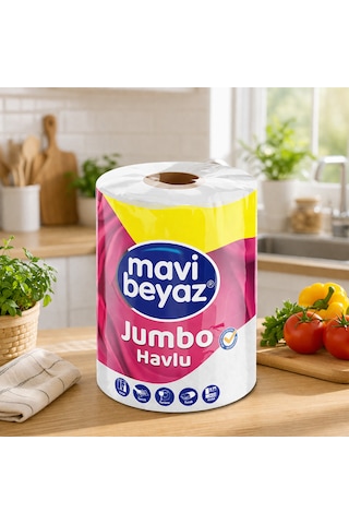Mavi Beyaz Jumbo Kağıt Havlu 4 Lü Set 1 Rulo 6 Rulo Etkisi Yüksek Emicilik Ekonomik Paket