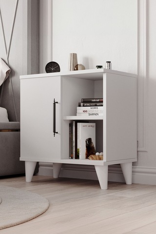 Enda Home Kommen Tek Kapaklı 2 Açık Bölmeli Komodin Beyaz