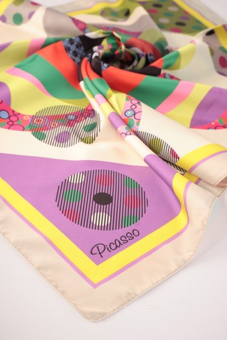 Inno 60x60 Cm Premium Saten Desenli Dikişli Fular Bej