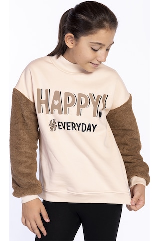 Toontoy Kız Çocuk Peluş Detaylı Baskılı Sweatshirt Siyah