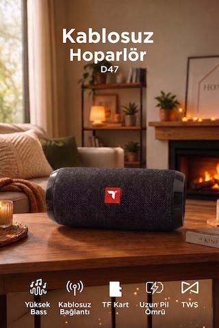 Bluetooth Hoparlör Kablosuz Taşınabilir Ses Bombası Tws Usb Tf D47 Kırmızı