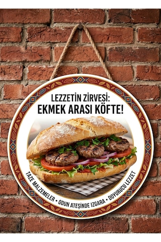 Mayeka Ekmek Arası Köfte Temalı Büfeler Cafeler Köfteciler İçin Ahşap Duvar Kapı Dekoratif Süs Tablo 5
