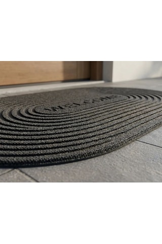 Oval Gri Dış Kapı Paspası Welcome 40x60
