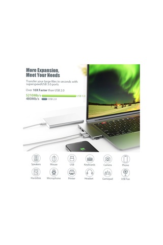 Springsun Thunderbolt 3 Konnektörlü 7'si 2 Arada Alüminyum Alaşımlı Usb-c Hub Adaptörü Usb Type-c Pd Bağlantı Noktası Usb-c Veri