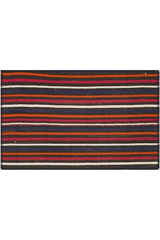 Beyaz Kirmizi Çizgili Siyah Kilim Paspas