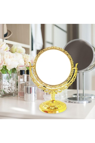 Suntek Vintage Yuvarlak Masaüstü Makyaj Aynası Altın