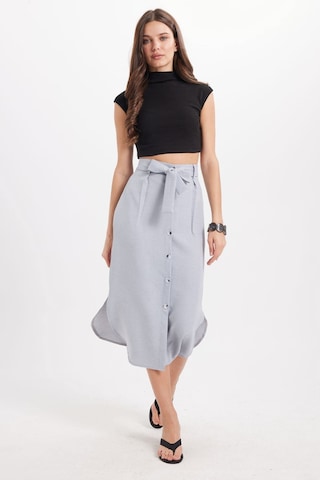 Tudors Kadın Slim Fit Dar Kesim Pileli Pamuklu Ön Düğme Kapamalı Kuşaklı Yırtmaçlı Gri Etek -50945