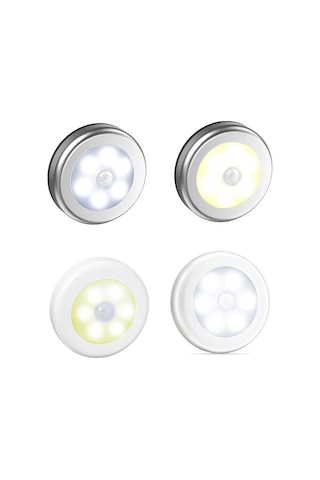 Konesam 6 Led Pır Hareket Sensörlü Gece Lambası - Kablosuz Otomatik Aç/kapat - Dolap, Koridor, Yatak Odası Işığı Gümüş, Beyaz Işık Gümüş