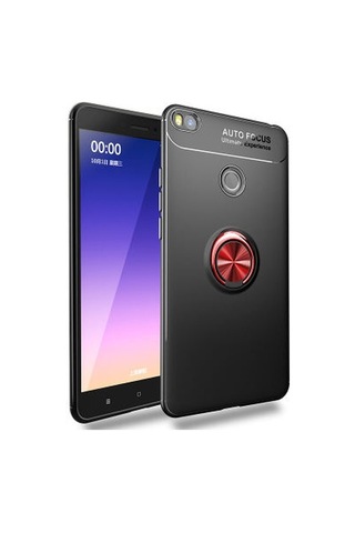 Xiaomi Mi Max 2 Kılıf Yüzüğü Stant Ve Araç Tutucu Olabilen Şık Esnek Premium Silikon Kapak Ryc/ravel Siyah - Kırmızı