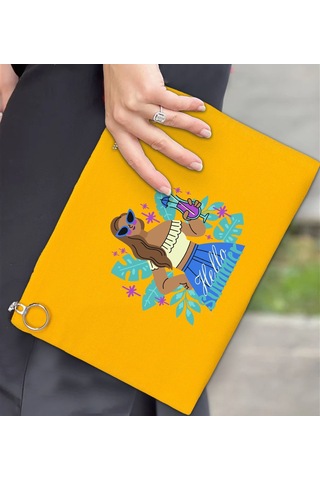 Bk Gift Yaz Temalı-3 Astarlı Sarı Portföy Çanta 30x21cm, Baskılı El Çantası, Organizer Çanta