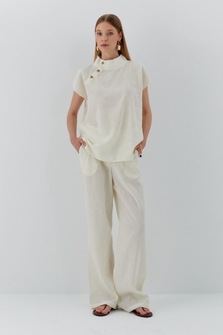 Düğme Detaylı Keten Takım Ekru Ekru