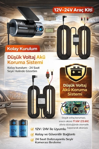 Araç Kamerası Park Modu Kablosu Hardwire Kit Usb Type-c 7/24 Park Kaydı Akü Sigorta Kablosu