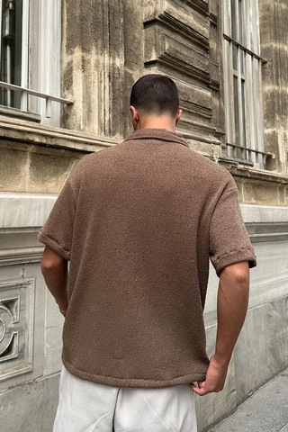 Kahverengi Dokulu 04 Ee Oversize Gömlek Kahverengi