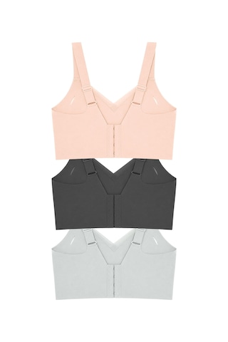 Cottonill Seamless Bra - Elvora Lazer Kesim Rib Dokulu Tül Detaylı Balensiz Kadın Sütyen 3'lü Paket-2 Çok Renkli