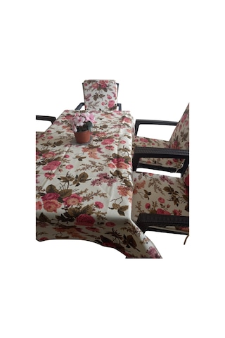 Sandalye Minderi Masa Örtüsü 120x180 4 Adet Minder Kalin Duck Kumaş 4 Cm Sünger Ingiliz Gülü Çok Renkli