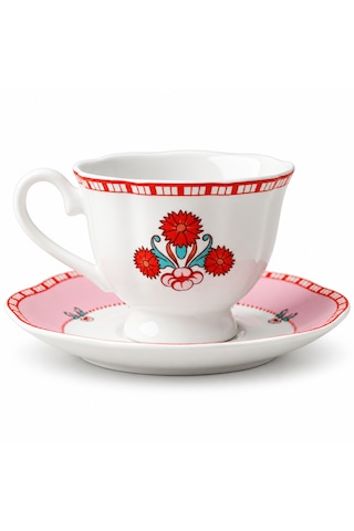 Pembe Floral Desenli 2 Kişilik Porselen Kahve Fincan Takımı 80ml. Çok Renkli Pembe Floral Desenli 2 Kişilik Porselen Kahve Fincan Takımı 80ml. Çok Renkli