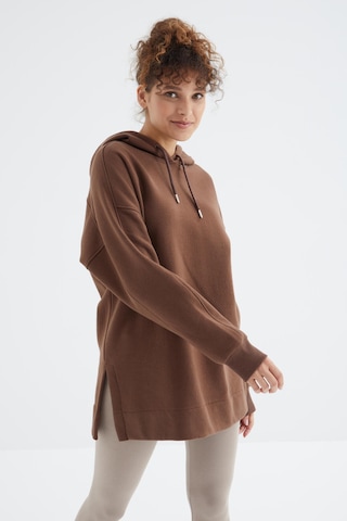 Kahverengi Reglan Kol Basic Kapüşonlu Oversize Sweatshirt Tunik - 97242 Kahverengi