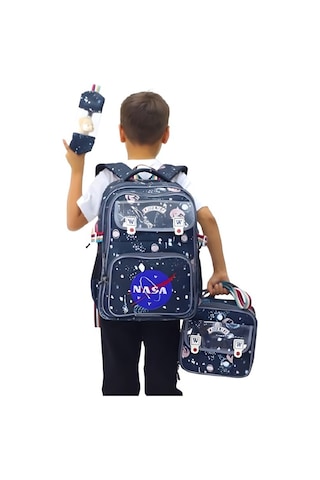 Nasa Temalı 3'lü İlkokul Çanta Seti - Peluş Oyuncak Hediyeli Yeşil