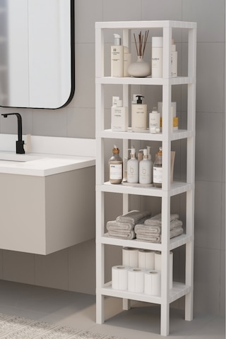 Shelf 6 Katlı Düzenleyici Plastik Raf Ünitesi Beyaz, Kitaplık, Mutfak, Banyo Rafı Dolabı, Saksılık Beyaz