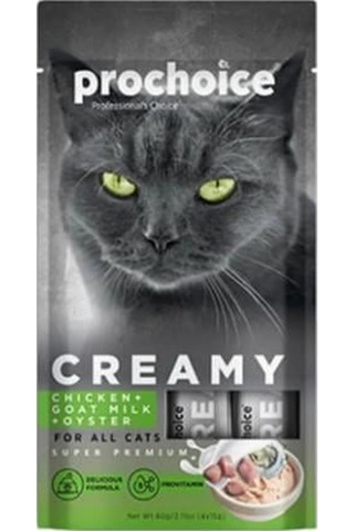 Pro Choice Creamy Tavuklu Keçi Sütlü ve Istiridyeli Sıvı Kedi Ödül Maması 4 x 15 G Pro Choice Creamy Tavuklu Keçi Sütlü ve Istiridyeli Sıvı Kedi Ödül Maması 4 x 15 G