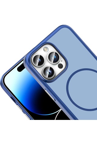 iPhone Uyumlu 14 Pro Max Kılıf Magsafe Şarj Özellikli Ultra İnce Mat Soft Lora Pc Kapak Lacivert