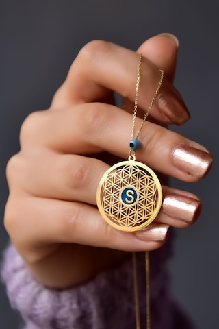 Papatya Silver 925 Ayar Gümüş Gold Kaplama Gözlü Parlayan Rüya Serisi Harfli Yaşam Çiçeği Kolye