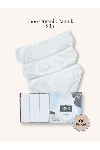 Must Have 3'lü Organik Pamuk Slip Külot Beyaz