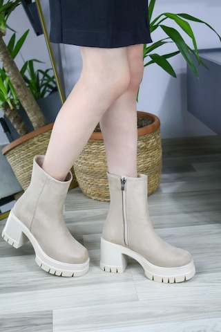 Asmi Shoes Kadın Leysi 8 Cm Platformlu Topuklu Fermuarlı Bot Bej Süet Bej