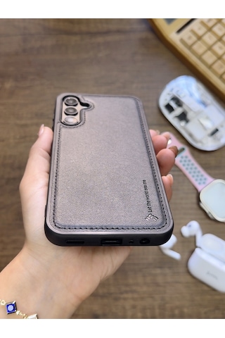 Samsung Galaxy A25 Uyumlu Premium Deri Dokulu Darbelere Karşı Dayanıklı Nazal Silikon Kılıf Siyah