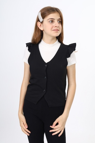 Toontoy Kids Toontoy Kız Çocuk Fırfır Detaylı Düğmeli V Yaka Blazer Okul Yeleği - Astarsız Siyah