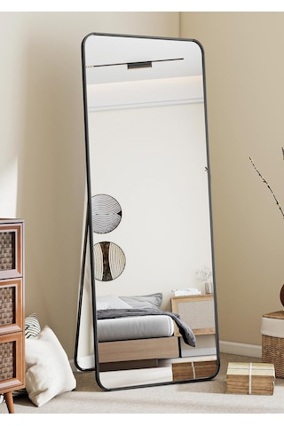 Pera 140x55 Yuvarlak Köşeli Yer Aynası Ayaklı, Asılı, Duvara Yaslı, Yatak Odası, Giyinme Odası Siyah