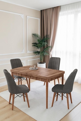 80x170cm Mutfak Masası Takımı 4 Kişilik Açılır Masa Sandalye Takımı -yemek Odası-mdf Ceviz - Antrasit