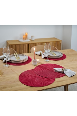 Amerikan Servis, 4 Lü Set, Yuvarlak, Kırmızı