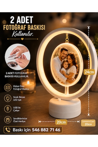 Led Işıklı Yuvarlak Fotoğraf Çerçevesi-kişiye Özel Fotoğraf Baskılı Dekoratif Gece Lambası