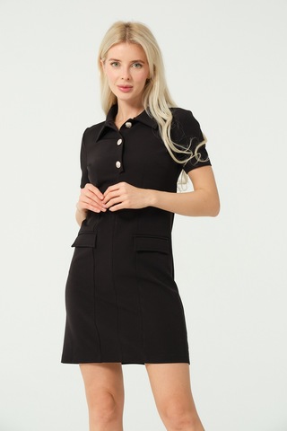 Polo Yaka Mini Elbise Siyah