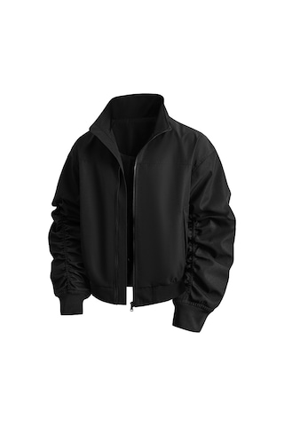 Amerikan Tarzı Dik Yakalı Pilot Ceketi Erkekler İçin Sağlam Beyzbol Ceketi Siyah