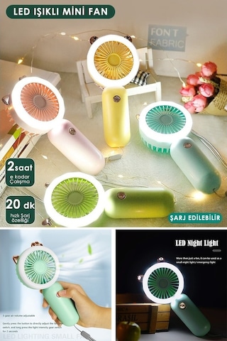 Didadodo Technosmart Mini El Fanı, Usb Şarjlı Led Işıklı, Taşınabilir Ergonomik Tasarımlı Yeni Renk Seçenekleri