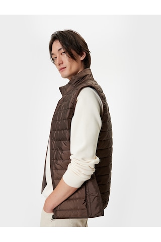 Koton Şişme Yelek Slim Fit Dik Yaka Cep Detaylı Kahverengi 5wam20123hw Kahverengi