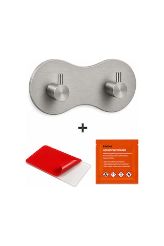 Oval İkili Modern Banyo Askılık 100 Mm Paslanmaz Çelik Delmeden Yapışkan Montaj Inox