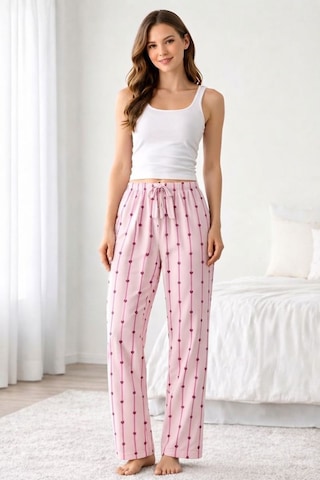 Viskon Pamuklu Kadın Açık Pembe Desenli Pijama Pantolon - Mg007 - Mudanis